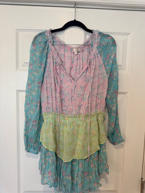 LoveShackFancy Dresses & Skirts - LOVE SHACK FANCY Pastel Floral Boho Peasant Dress - Pink, Teal & Lime